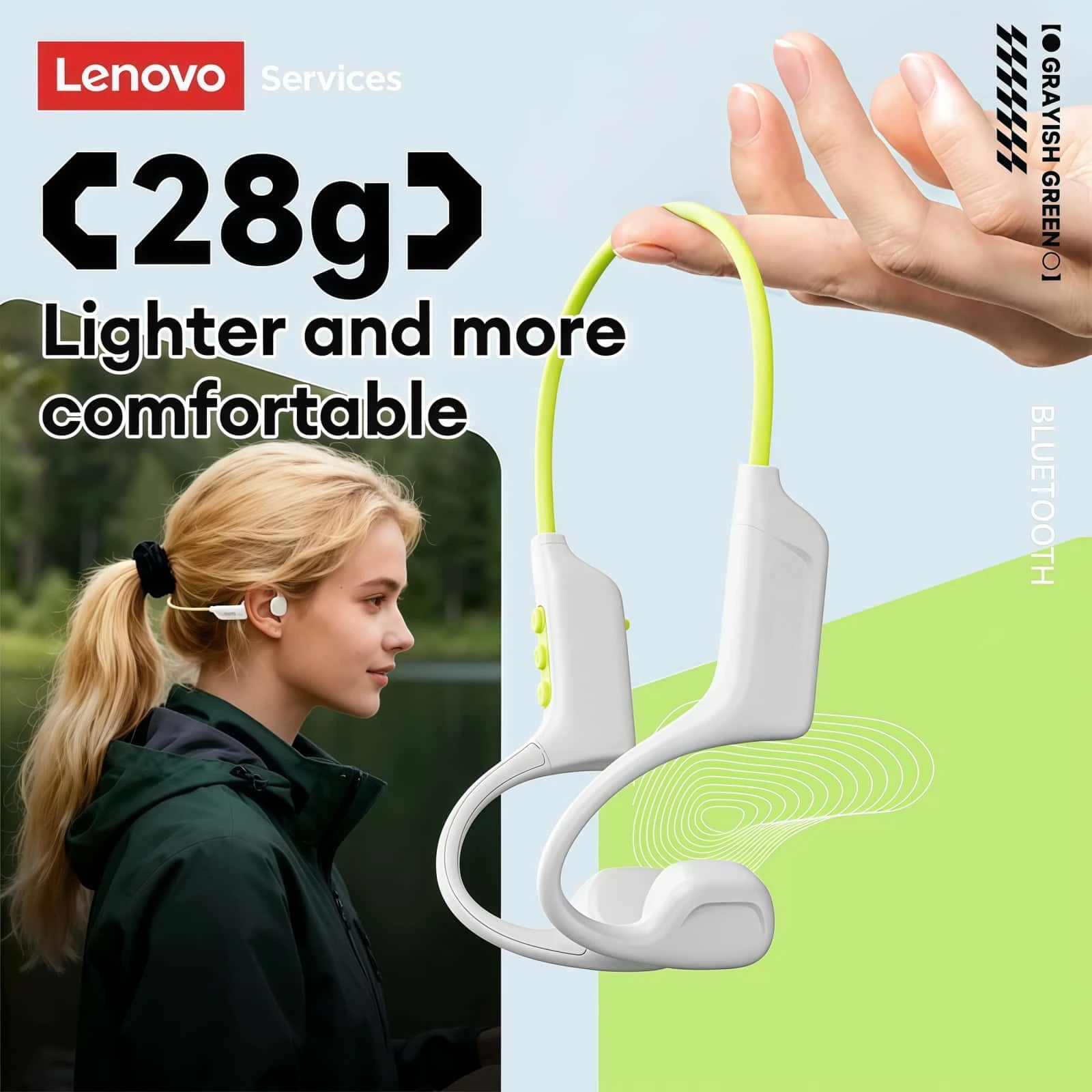 Lenovo S102 Earphones Bone Con - Bone Conduction Running Headphones 评论和价格