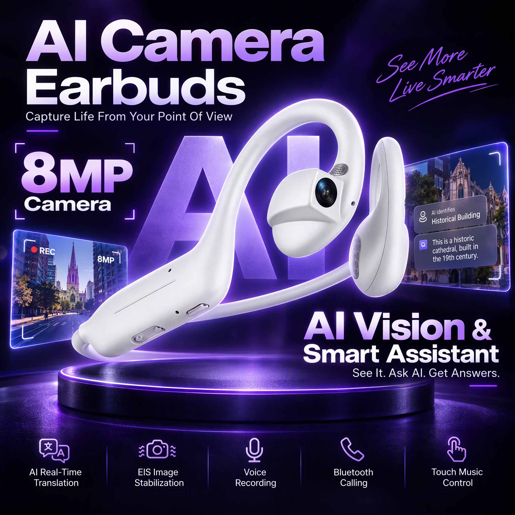 Hot New AI Smart Camera Earbud - Headphones 评论和价格