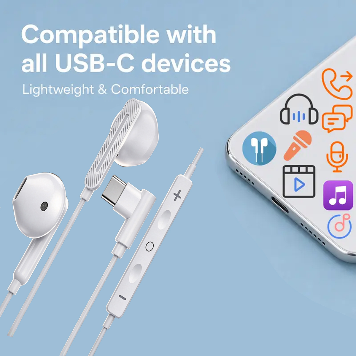 1 Pack USB-C Wired Earphones,  - Type C Wired Earphones With Mic 评论和价格
