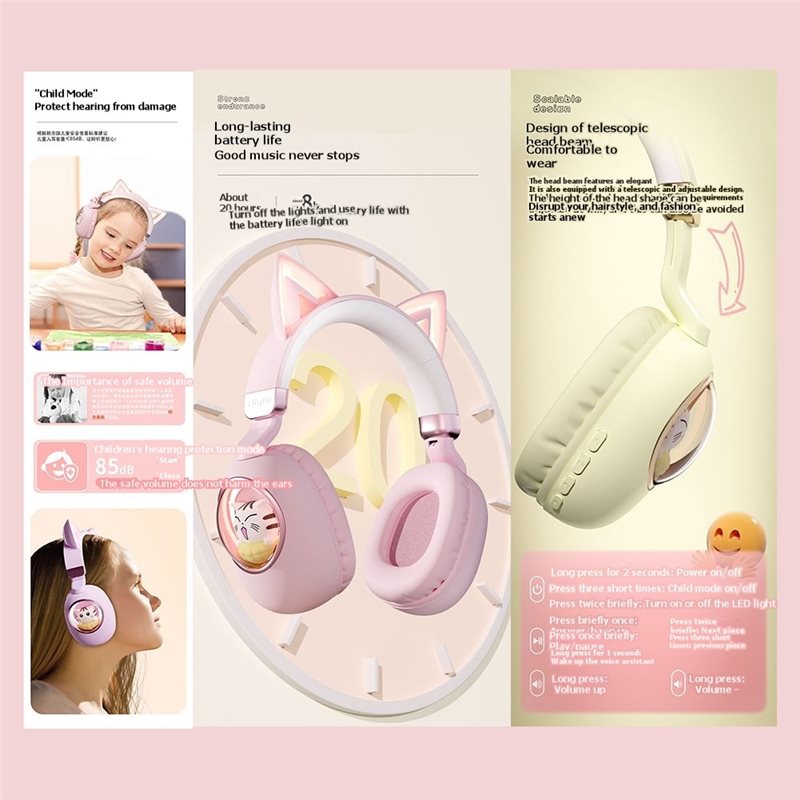 Foldable Bluetooth 5.3 Wireles - Cat Ear Bluetooth Headset Led 评论和价格