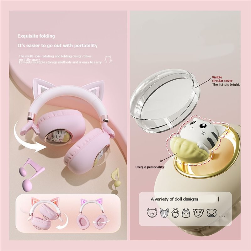 Foldable Bluetooth 5.3 Wireles - Cat Ear Bluetooth Headset Led 评论和价格